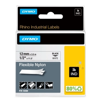 DYMO RhinoPRO, pysyvä merkkausteippi polyesteri, 12 mm, valkoinen 3,5