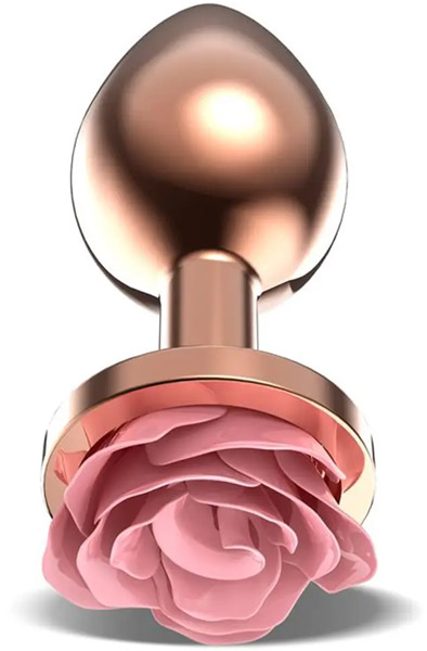 Rosegold Metal Anal Plug With Pink Rose Small Anaalitappi metallia