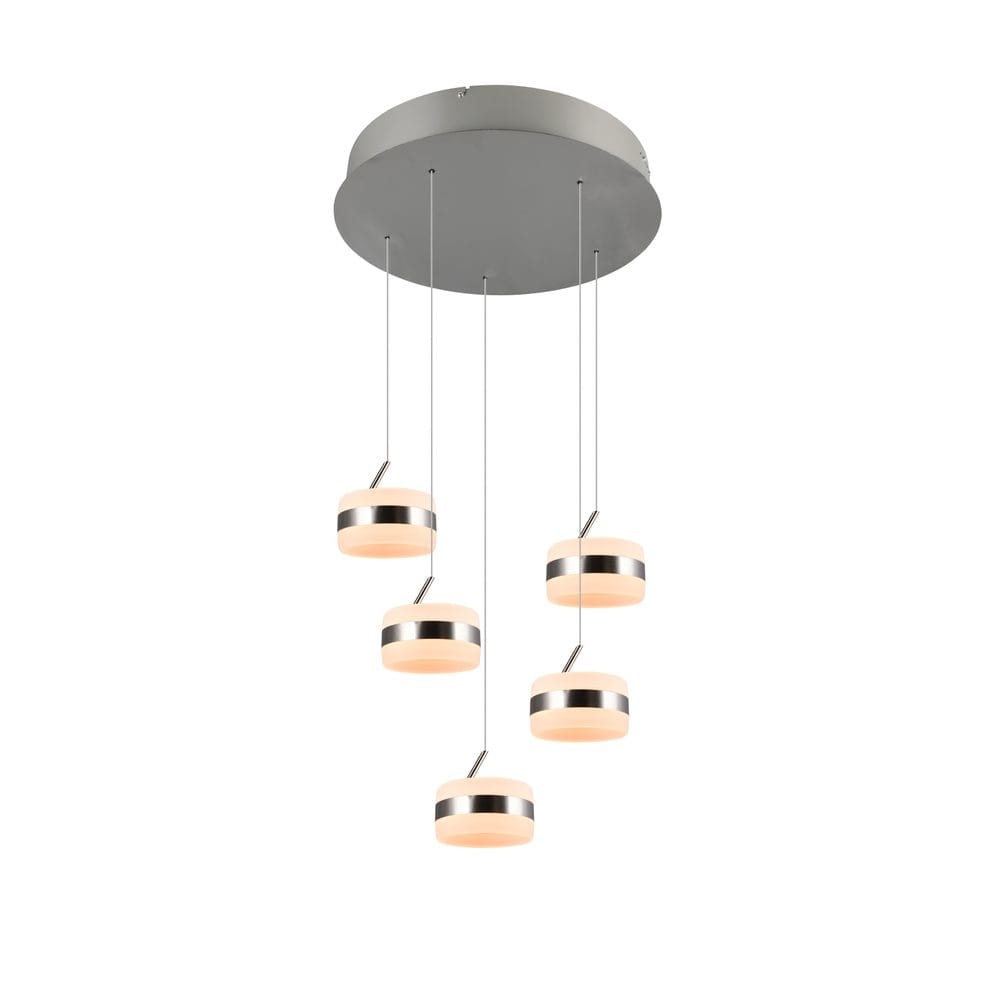LED-riippuvalaisin Dios, nikkelivärinen, Ø 45 cm, CCT, 5-lamppuinen.
