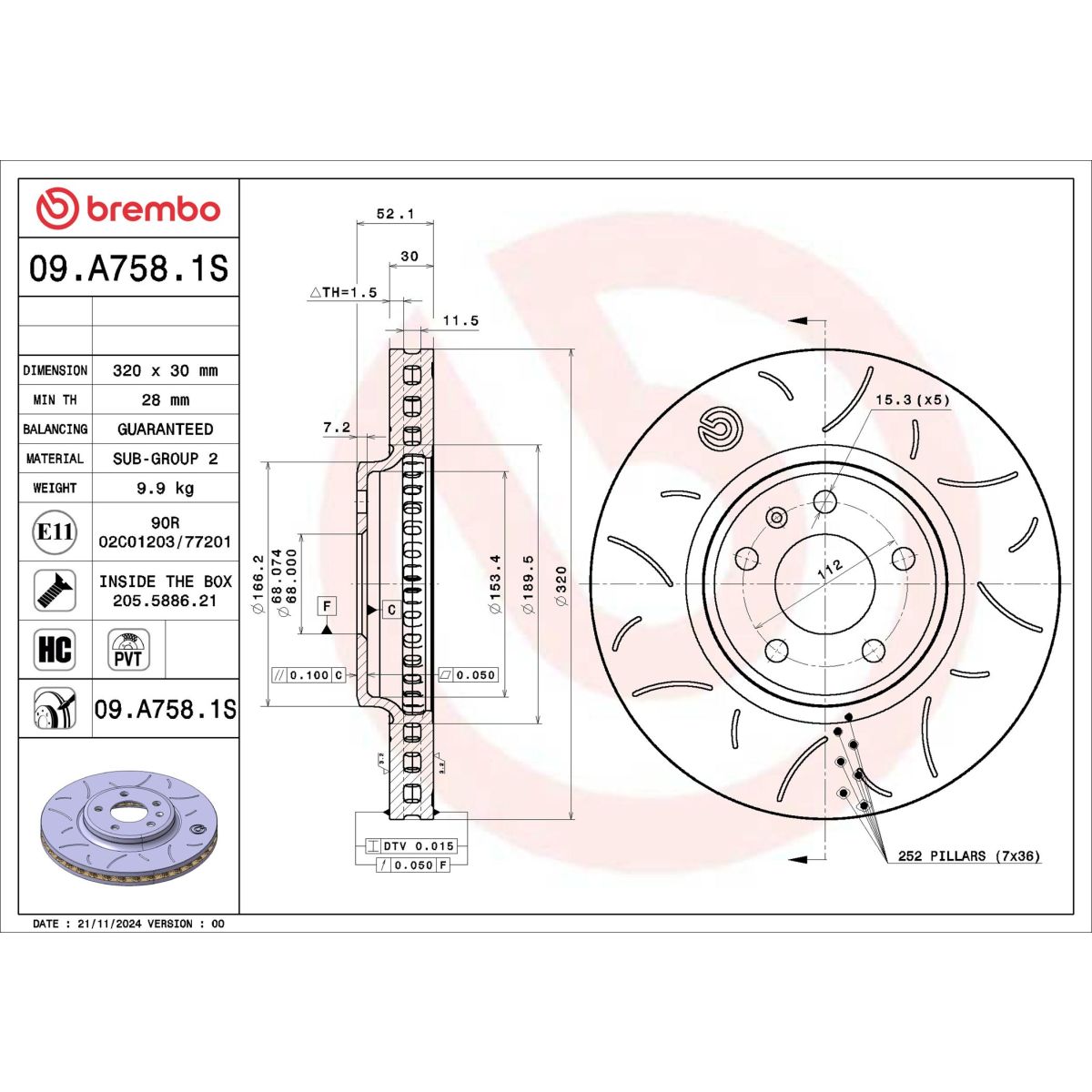 Jarrulevy BREMBO 09.A758.1S
