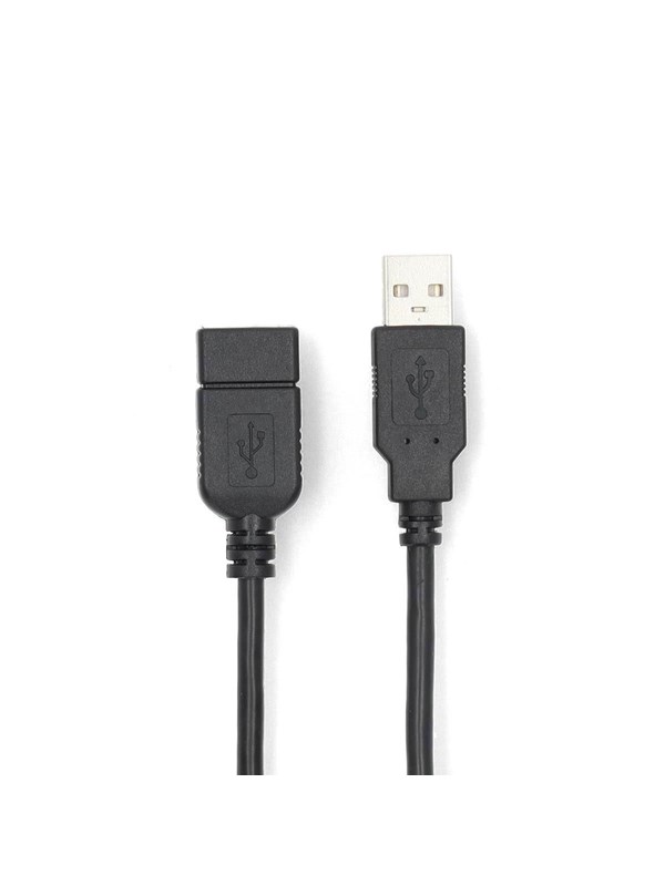 Nedis USB kaapeli | USB 2.0 | USB-A Uros | USB-A Naaras | 18 W | 480 Mbps | Niklattu | 2.00 m | Pyöreä | PVC | Musta | Label