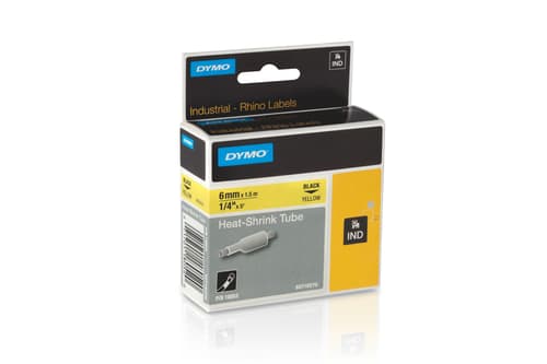 DYMO Rhino kutisteputket, 6 mm x 1,5 m, musta painatus keltaiselle