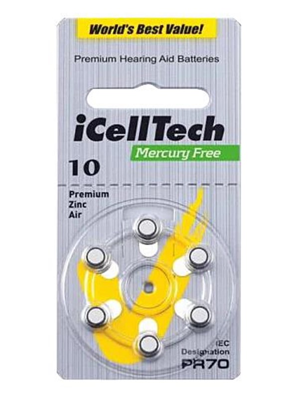 iCellTech 10 PR70 Zinc-Air nappiparisto, elohopeavapaa, 6-pakkaus