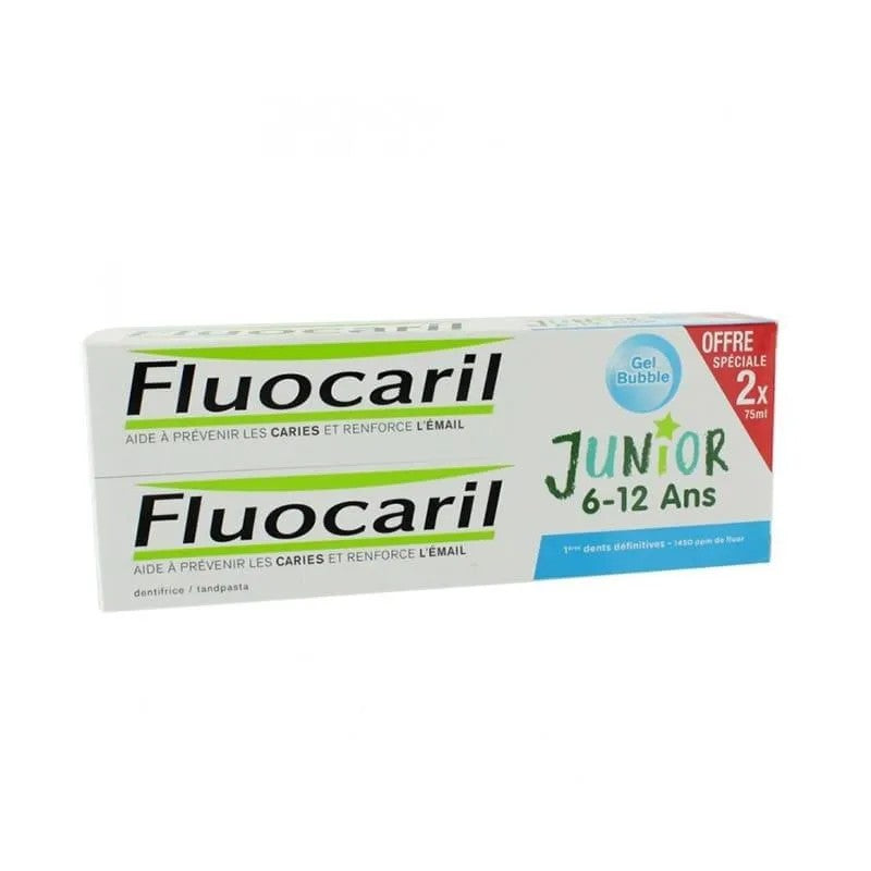 Fluocaril® Junior 6-12 vuoden pakkaus Bubble Makuhammastahna 2x 75ml