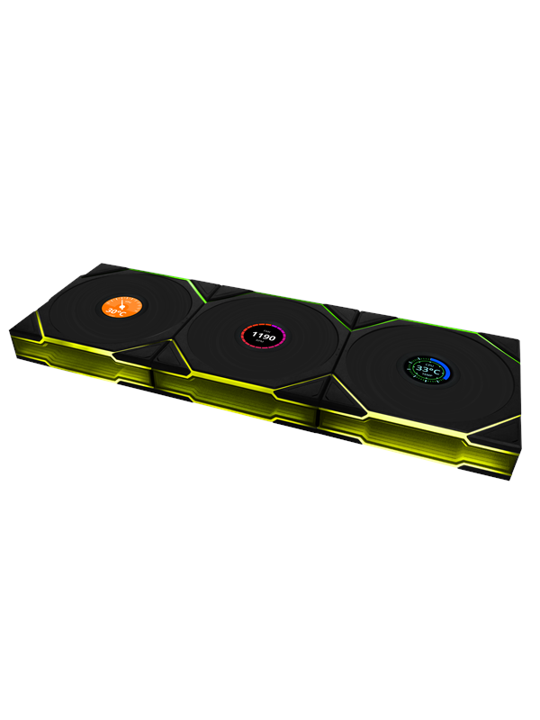 Lian Li UNI FAN TL Wireless LCD Reverse (3-pack) - Kotelotuuletin - 120mm - Musta RGB LED valolla - 31 dBA