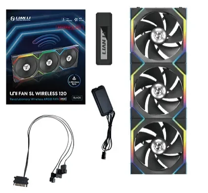 Lian Li UNI FAN SL Wireless Reverse (3-pack) - Kotelotuuletin - 120mm - Musta RGB LED valolla - 29 dBA