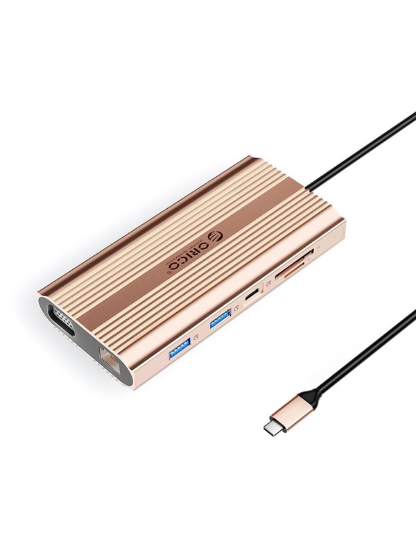 ORICO XDR 12-in-1 USB-C Docking Station USB-A USB-C HDMI 4K VGA RJ45 Gigabit PD 100W SD and microSD Card Reader - Rose Gold USB hub - 12 porttia - USB 3.1
