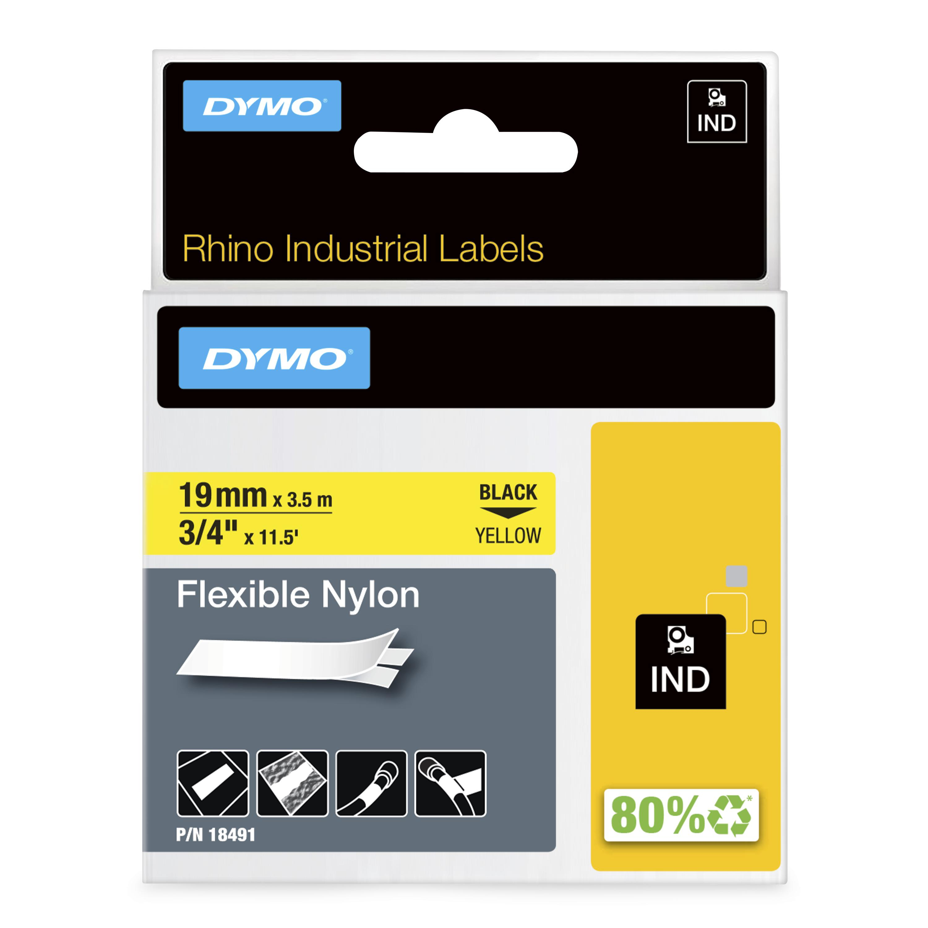 DYMO Rhino PRO  joustava merkkausteippi, 19 mm, keltainen nylonteipp