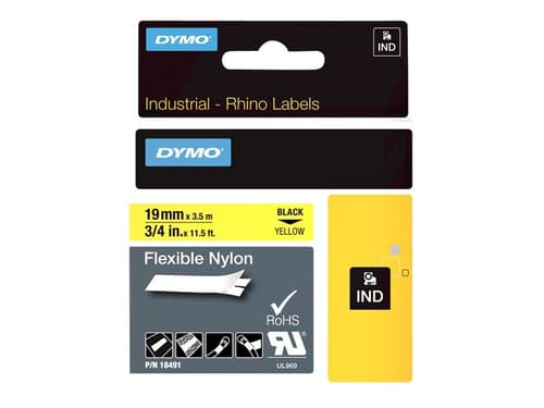 DYMO Rhino PRO  joustava merkkausteippi, 19 mm, keltainen nylonteipp