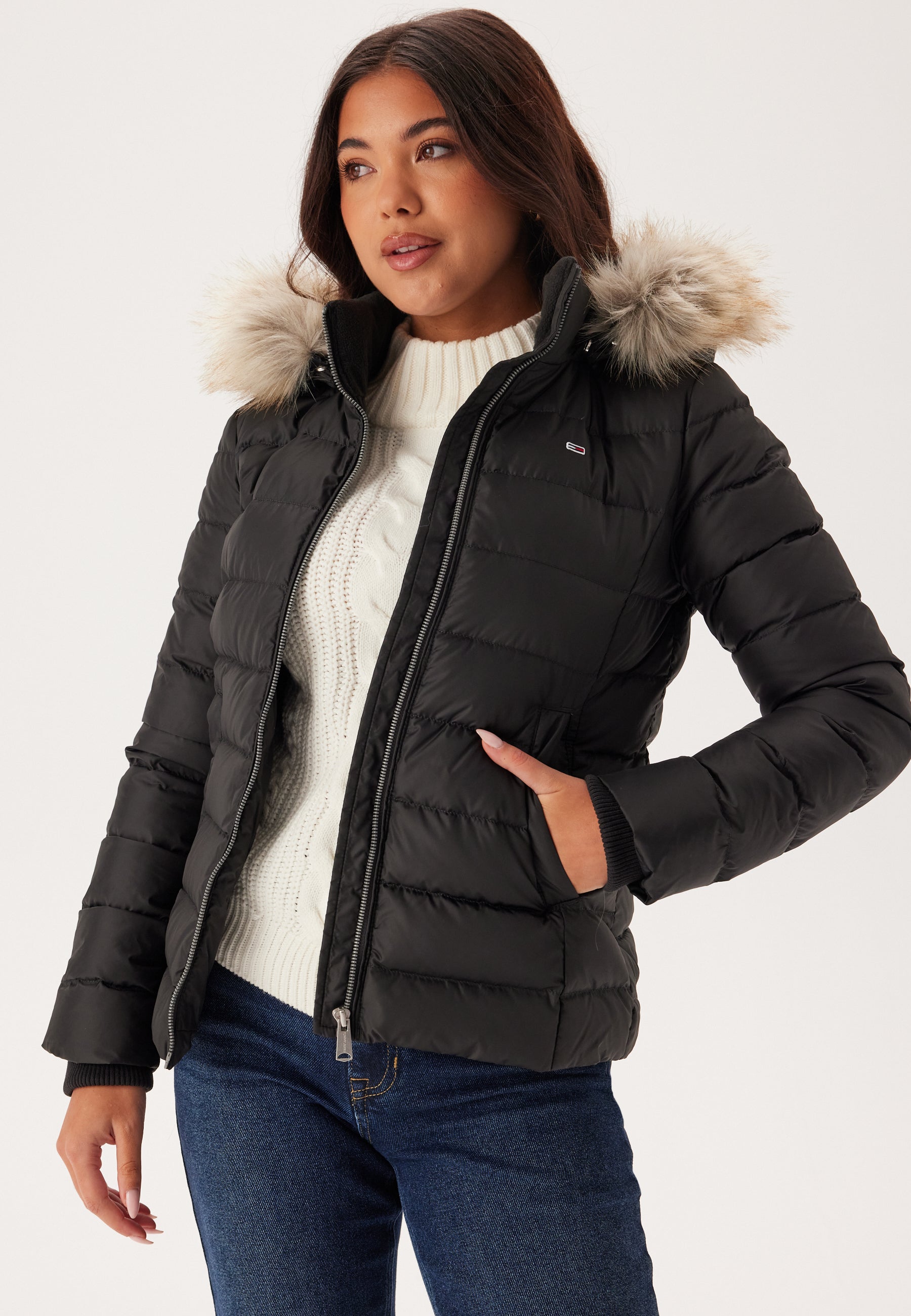Tommy Jeans Talvitakki beige / vaaleanharmaa / musta