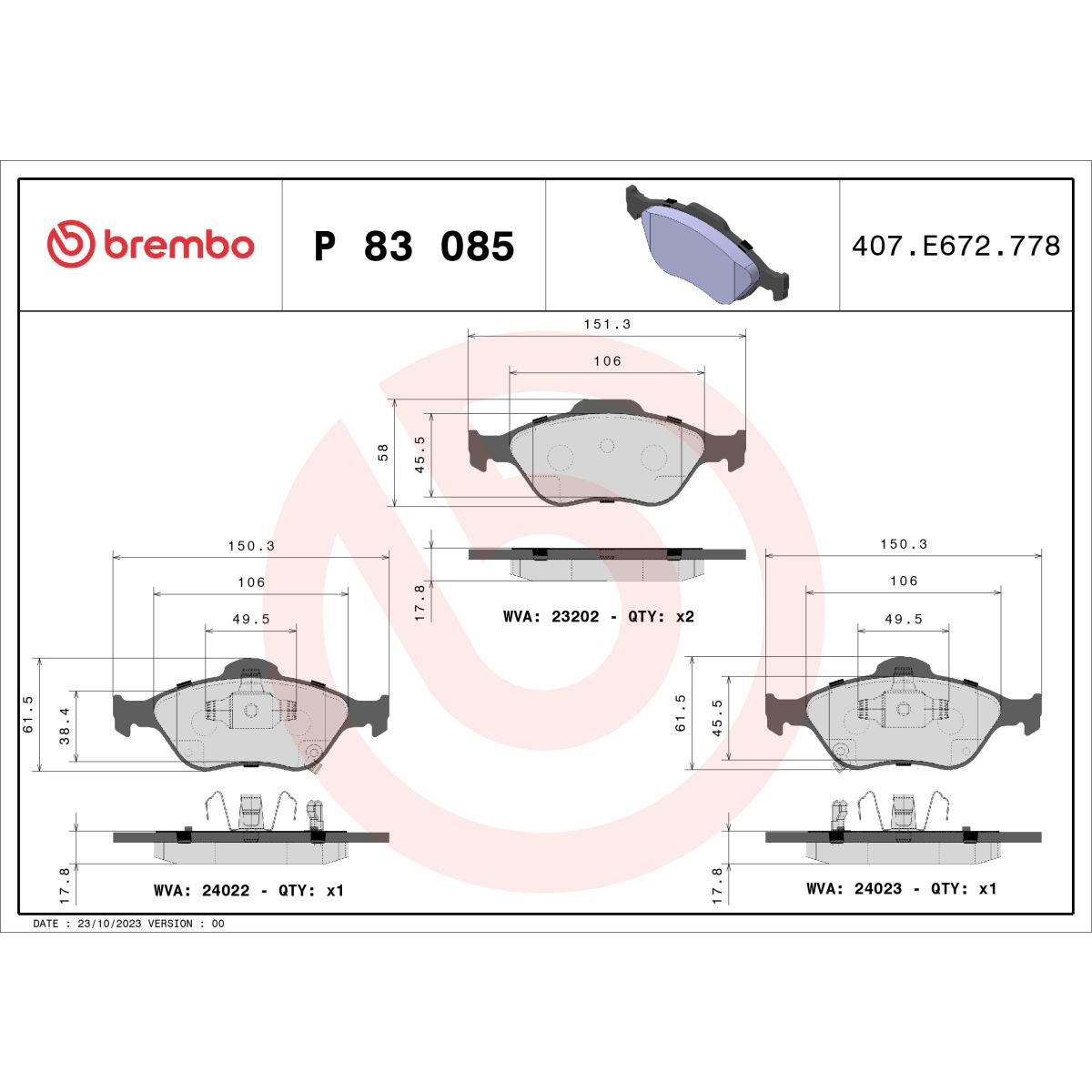 Jarrupalat, levyjarru BREMBO P 83 085