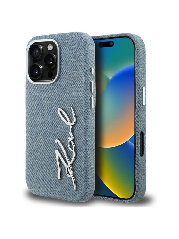 Karl Lagerfeld FW Jeans Signature Logo iPhone 16 Pro Max Case - Blue