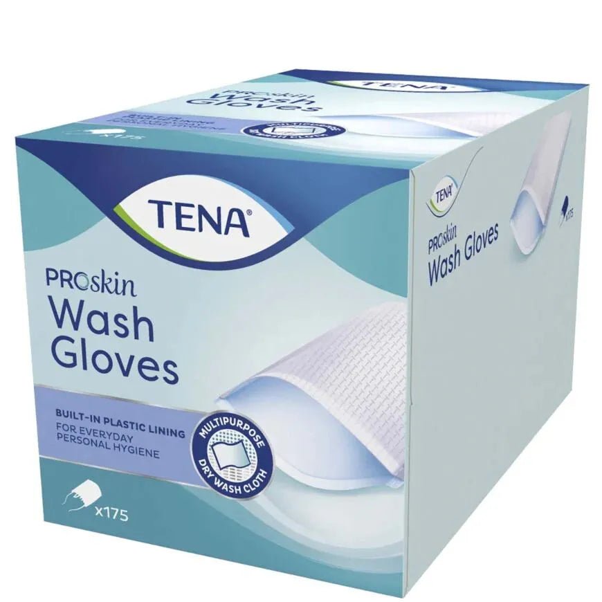 Tena Proskin Wash Gloves, muovitettu 175 kpl pesukinnas, 16x25cm