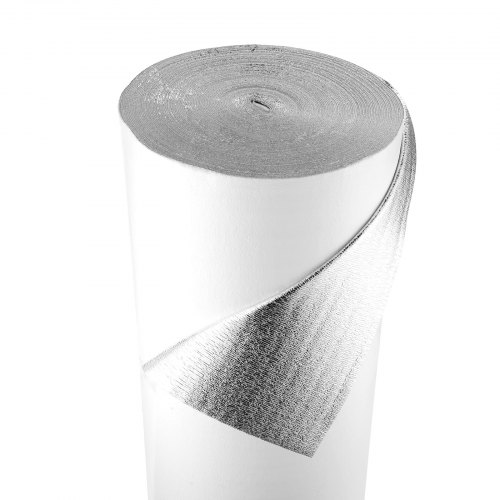 VEVOR Reflective Insulation Roll, EPE Foam Core Radiant Barrier, 3mm 76.2m x 1.22 m, Aluminum Foil White PE Film Heat Reflective Shield, Thermal Insulation Roll for Garage Door Window RV Roofs