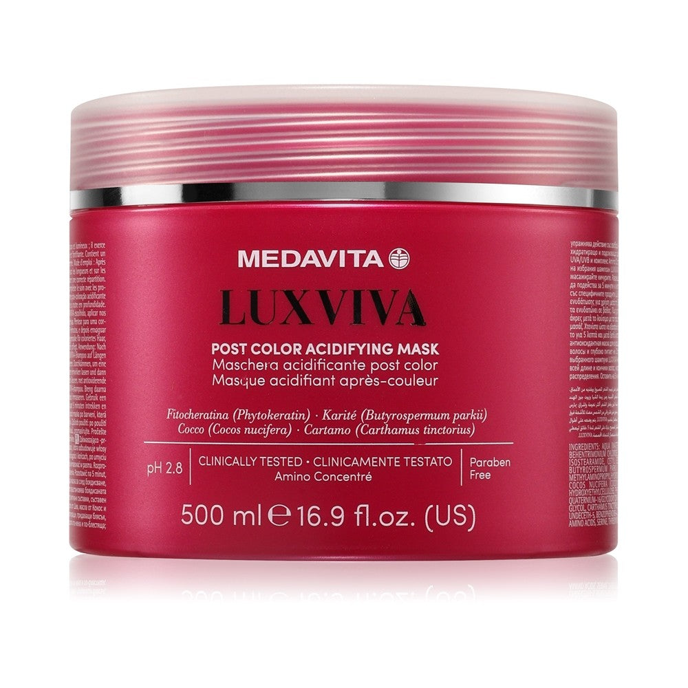 Medavita LUXVIVA Post Color happamoittava maschera hoito värjätyille hiuksille 500 ml