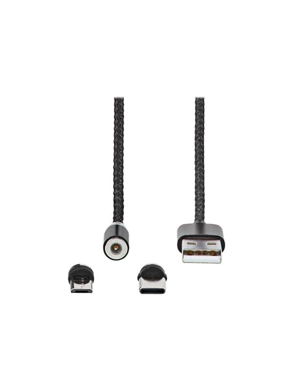 Nedis USB kaapeli | USB 2.0 | USB-A Uros | USB Micro-B Uros / USB-CTM Uros | 10 W | No Data Transfer | Niklattu | 2.00 m | Pyöreä | Nailon | Musta | Laatikko