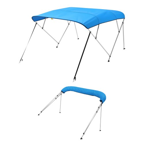 VEVOR 4 Bow Boat Bimini Tops, 600D Polyester Canopy with Aluminum Alloy Frame, Waterproof & Sun Shade Boat Awning Canopy with Storage Bag, 2 Support Poles, 4 Straps, 96"Lx(85"-90")Wx54"H, Pacific Blue