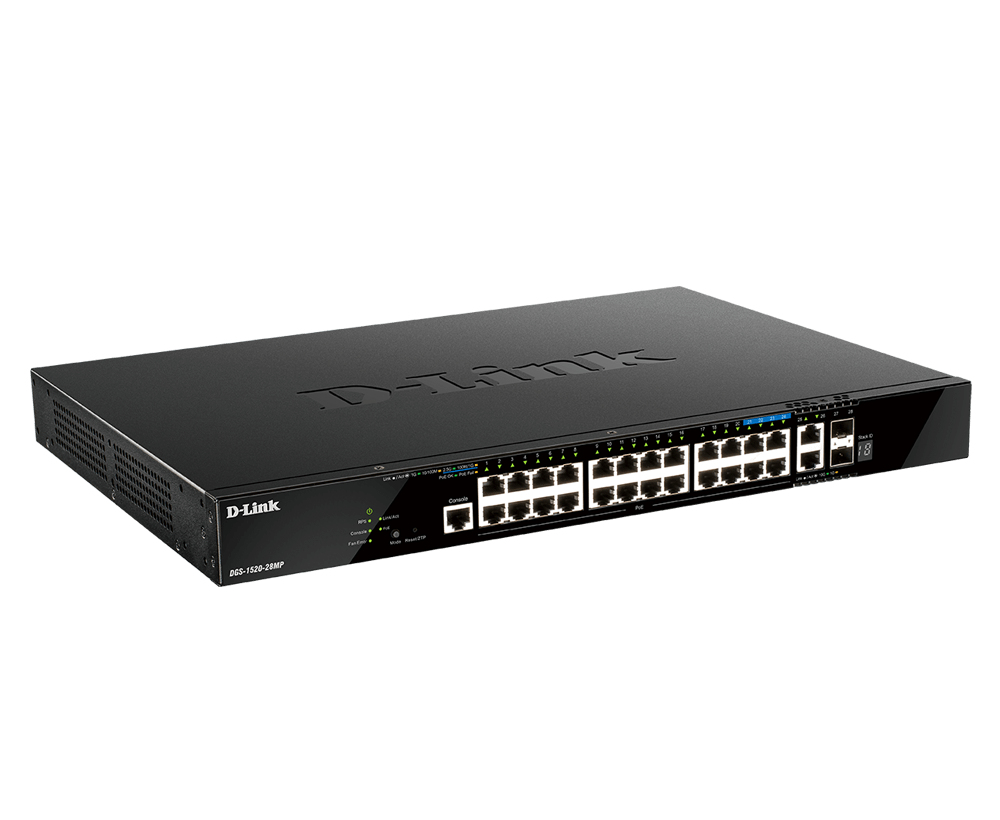 D-link Dgs-1520-28mp/e Verkkokytkin Hallittu L3 Gigabit Ethernet (10/100/1000) Power Over Ethernet -tuki 1u Musta
