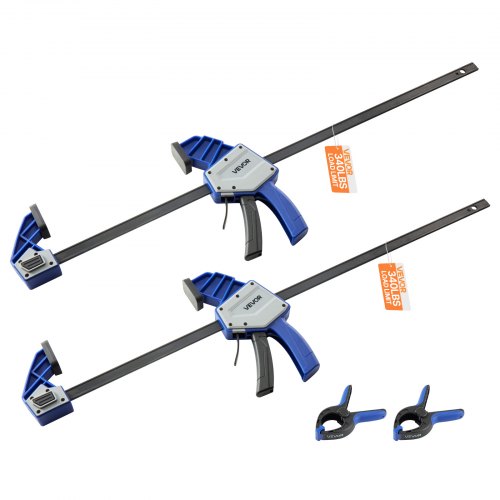 VEVOR Bar Clamps for Woodworking, 2-Pack 60.96 cm One-Handed Clamp/Spreader, Quick-Grip F-Clamp with 154 kg Load Limit, Premium Plastic and Carbon Steel, for Woodworking Metal working, Blue + Black