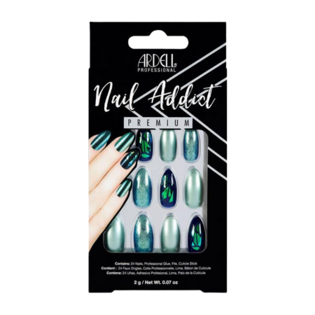 Ardell Nail Addict Green Glitter Chrome tekokynnet - 24 kpl - 24 kpl
