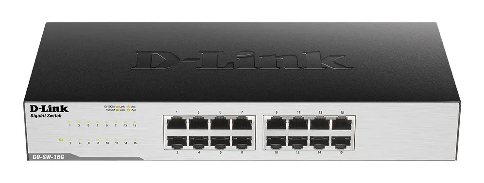 D-Link GO-SW-16G/E - 16-porttinen hallitsematon Gigabit-kytkin, Musta