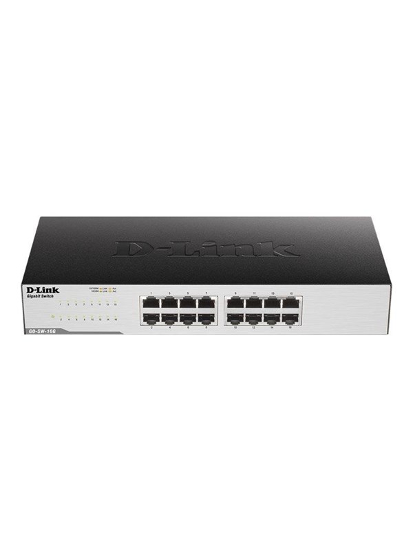 D-Link GO-SW-16G/E - 16-porttinen hallitsematon Gigabit-kytkin, Musta