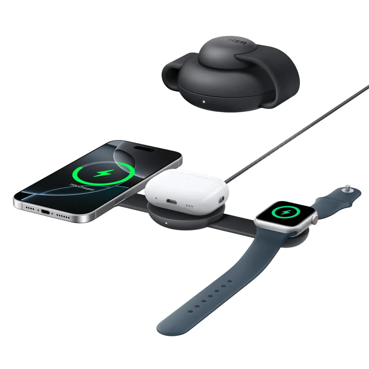Anker MagGo Wireless Charging Station (3-in-1 Foldable Pad) - Black