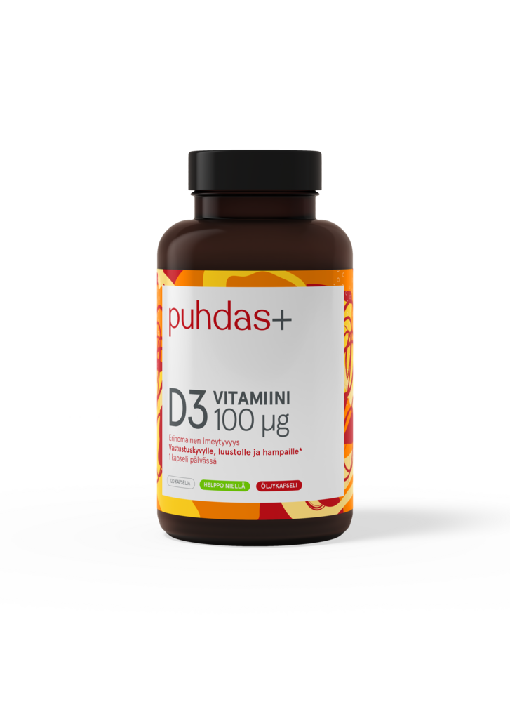 Puhdas+ D3-vit. oliiviöljy 100 mikrog 120 kaps