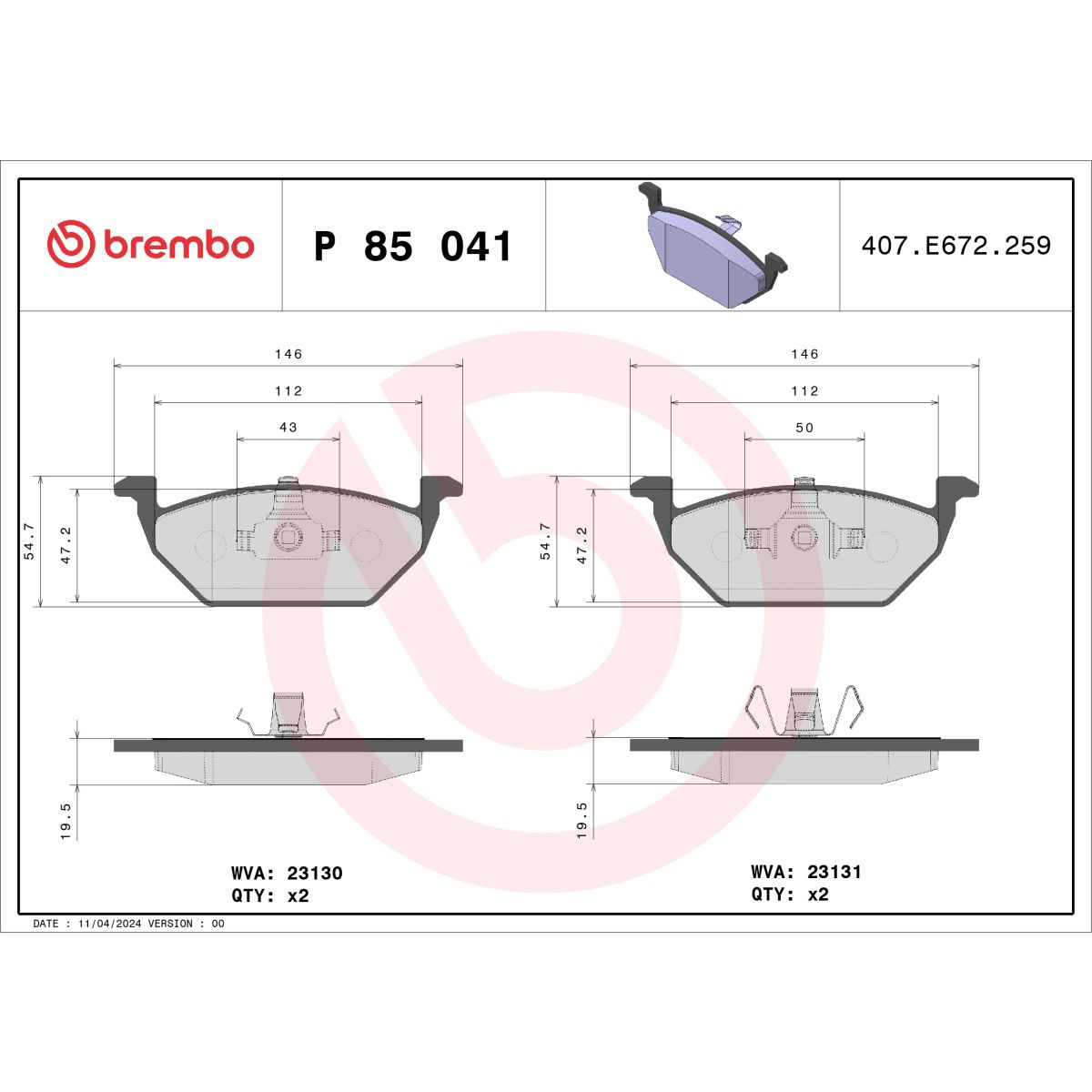 Jarrupalat, levyjarru BREMBO P 85 041X