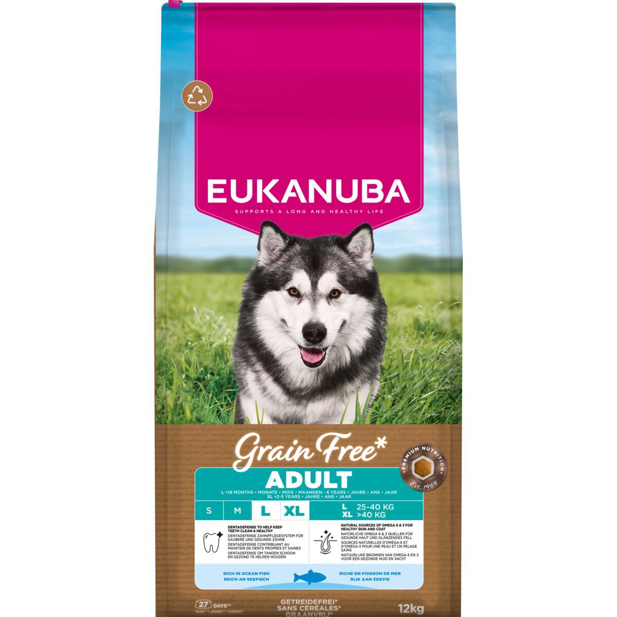 EUKANUBA Grain Free Adult Large & Extra Large Breed Ocean Fish, Koiran kuivaruoka, 12 kg