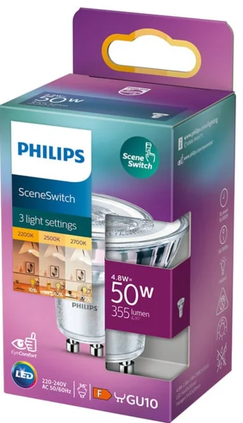 Philips SceneSwitch LED-kohdelamppu GU10 4,8W 355lm 36° 2200-2700K (50W)