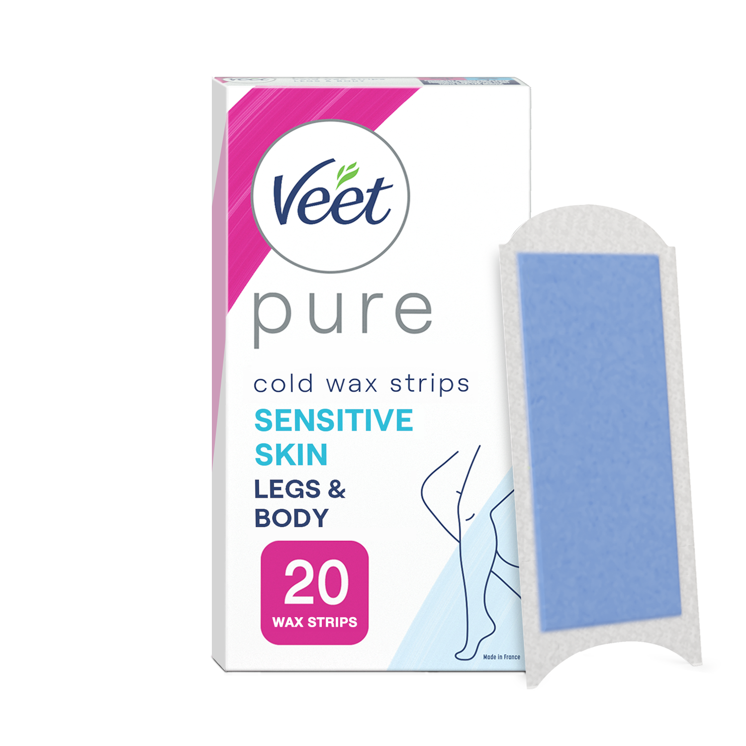 Veet Pure Wax Strips Sensitive Skin Legs & Body 20 kpl