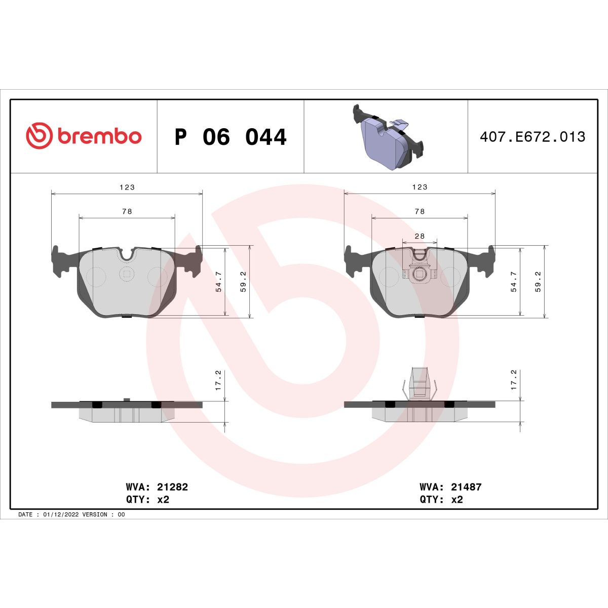 Jarrupalat, levyjarru BREMBO P 06 044
