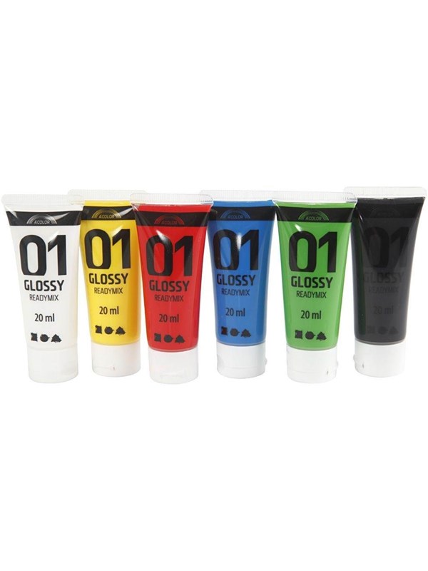 Akryylimaali Kiiltävä, perusvärilajitelma, 6x20 ml/ 1 pkt