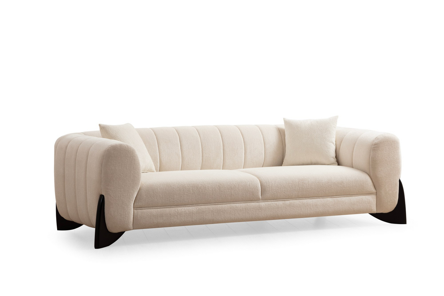 Norda Design Eleganttinen kolmipaikkainen sohva, valkoinen, 248 cm | Pyökistä valmistettu runko, 100 % polyesteri, pehmeät vaahtomuovityynyt | Mode...