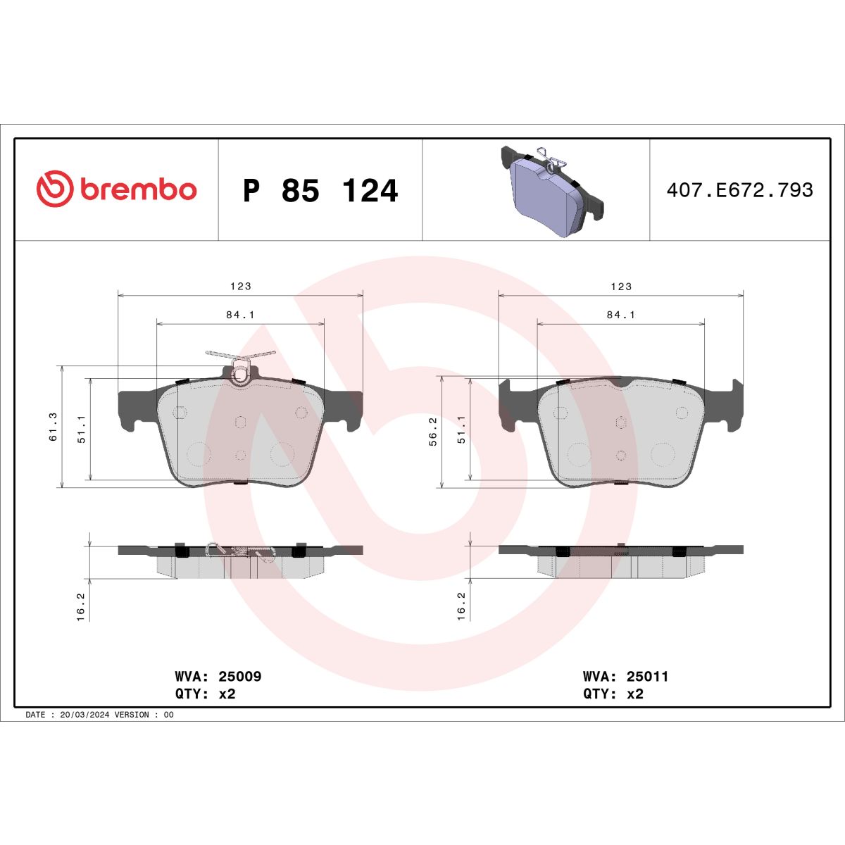 Jarrupalat, levyjarru BREMBO P 85 124X