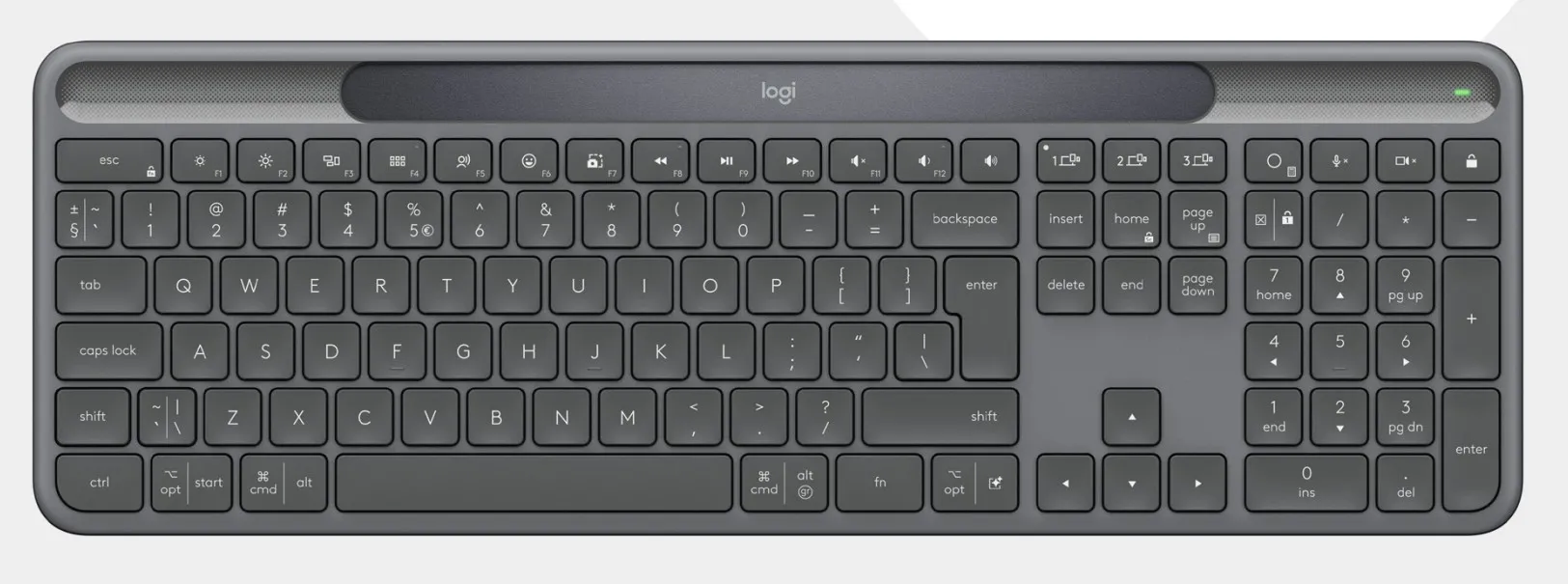 Logitech K980 Signature Slim Solar+ for Business - Näppäimistö - Pohjoismainen - Harmaa