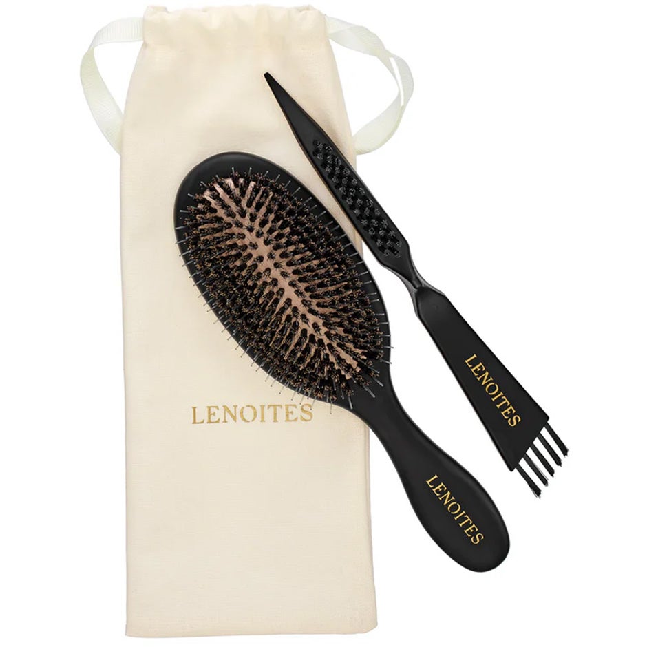 Lenoites Wild Boar Hair Brush with Cleaning Tool Black - 1 pcs