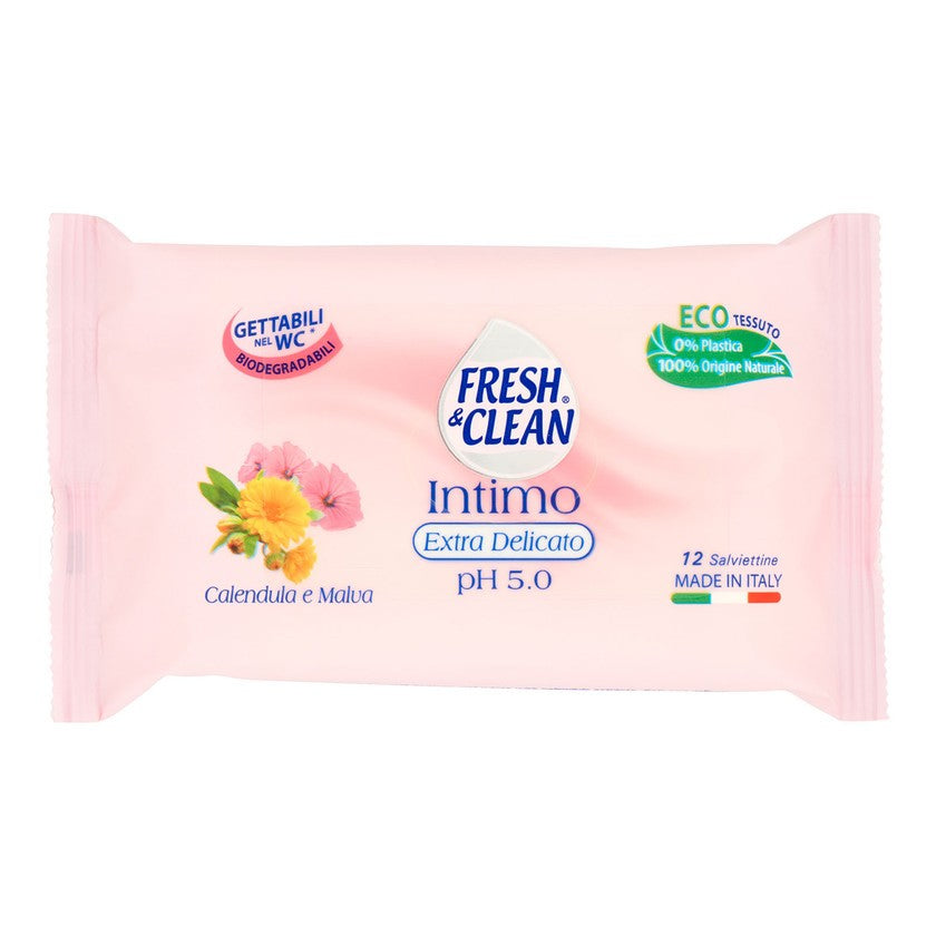 Fresh&Clean Erittäin Hellävarainen Intiimipyyhe Ph 5.0 - Kosteuspyyhkeet 12 kpl