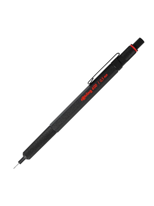 Rotring 600 Mechanical Pencil | 0.5 mm | Black All-Metal Body Propelling Pencil | Non-Slip Knurled Grip & Hexagonal Barrel