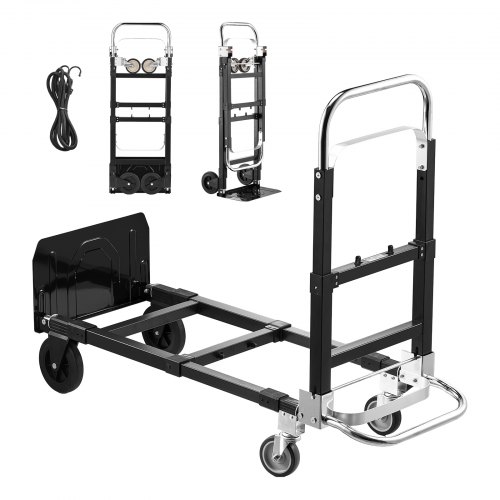VEVOR 2 in 1 Folding Hand Truck, 226.9 kg Load Capacity for 4-Wheel Mode, Convertible Hand Truck Dolly with Wheels & Adjustable Handle, Portable Trolley Dolly for Moving Home, Office, Warehouse