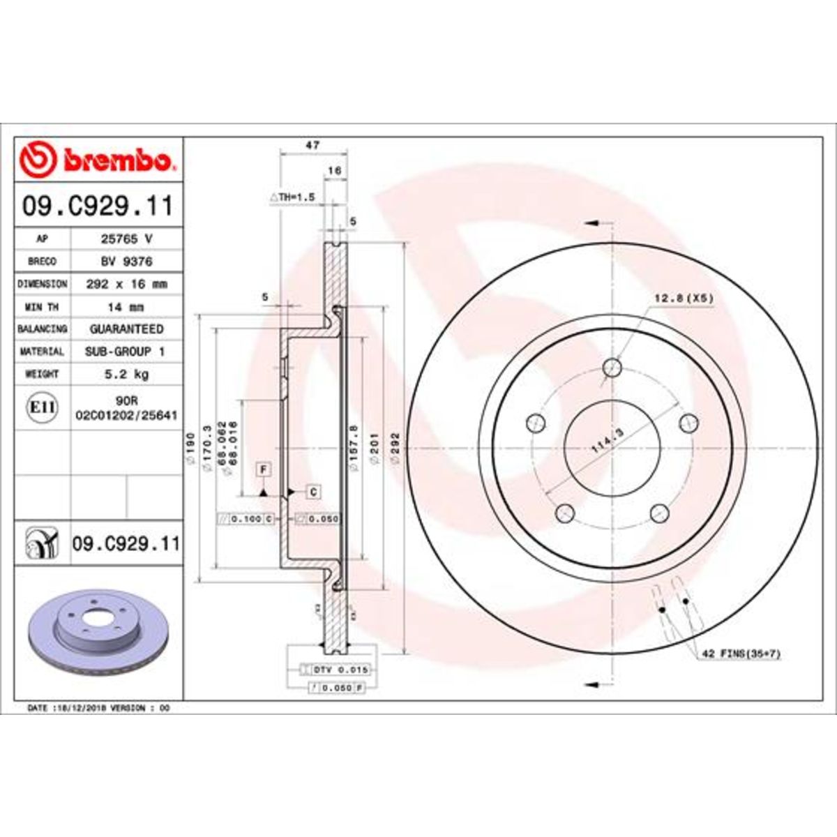 Jarrulevy BREMBO 09.C929.11