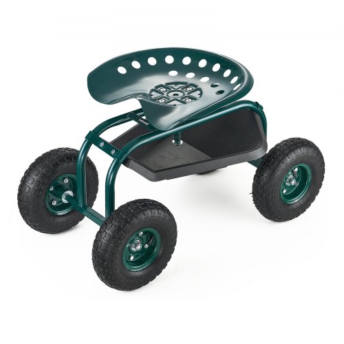 VEVOR Rolling Garden Cart with Swivel Seat, Heavy Duty Garden Seat with Storage Basket & Tool Tray, 300 lbs Weight Capacity, Outdoor Utility Gardening Stool Scooter for Lawn Yard Planting Weeding