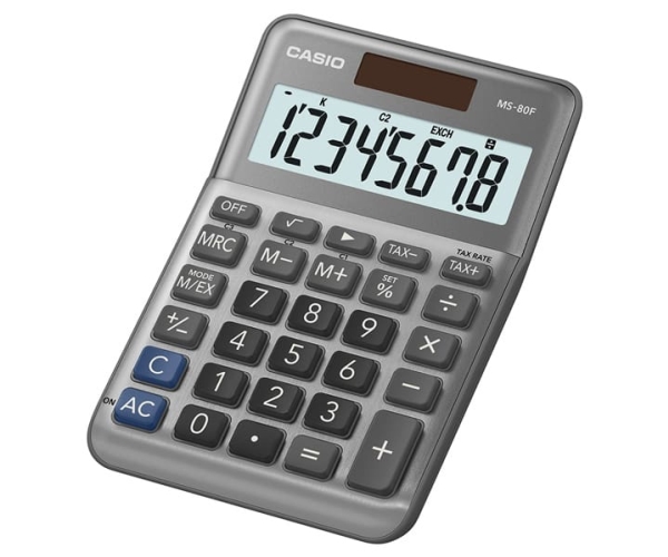 Casio MS-80F 8-numeroinen pöytälaskin - Harmaa - Paristo/Aurinkokenno