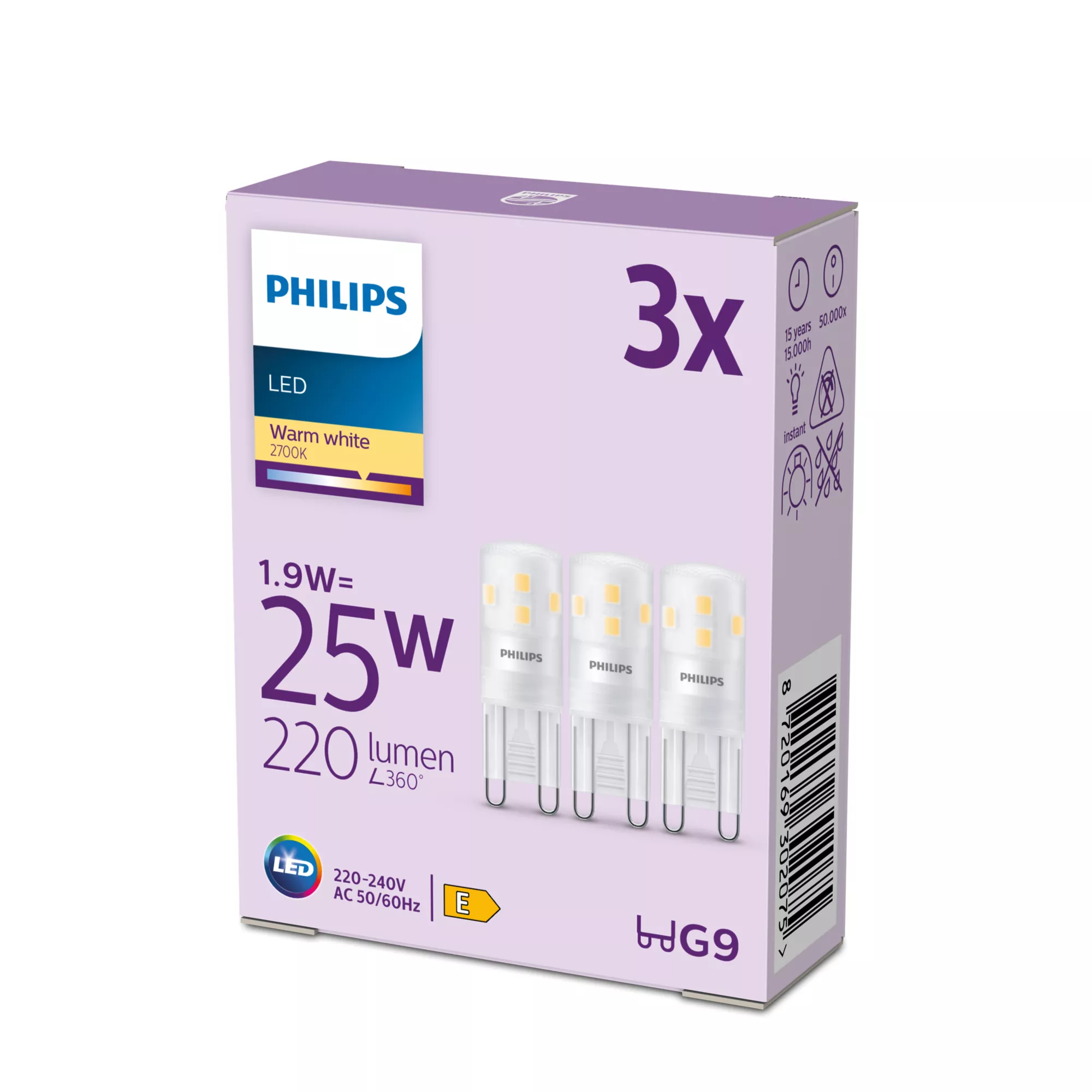Philips LED-lamppu 220lm 1.9W/827 (25W) 3-pack G9