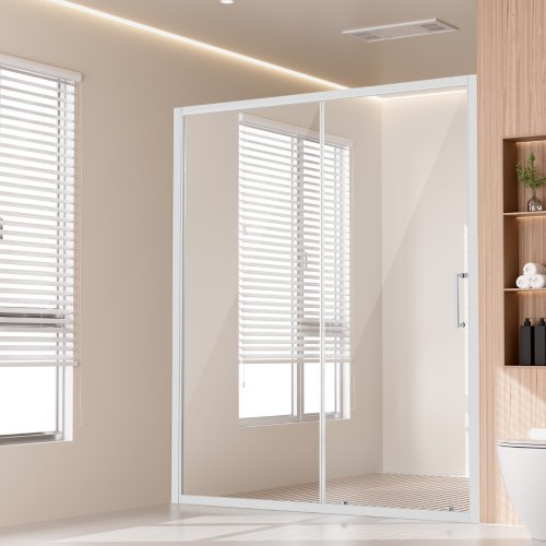 VEVOR Semi-frameless Shower Door, 57.7-59" W x 70" H, Shower Sliding Glass Door with 1/4"(6mm) Clear Tempered Glass, Waterproof Shatterproof NANO Stain-Resistant with Stainless Steel Hardware, Chrome