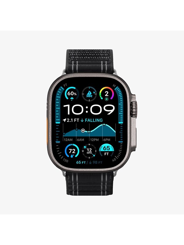 Spigen WBF0, Yhtye, Älykello, musta, Apple, Apple Watch (44/45mm), Apple Watch 10/11 (46mm), Apple Watch Ultra (49mm), Nailon