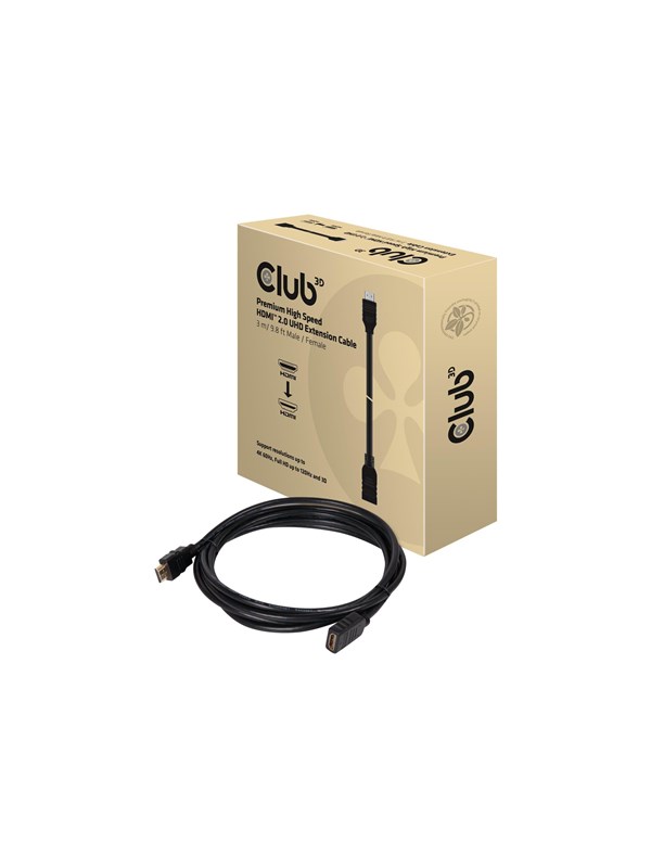 CLUB3D High Speed HDMIT 2.0 4K60Hz jatkokaapeli 3m/ 9.8ft uros/naaras