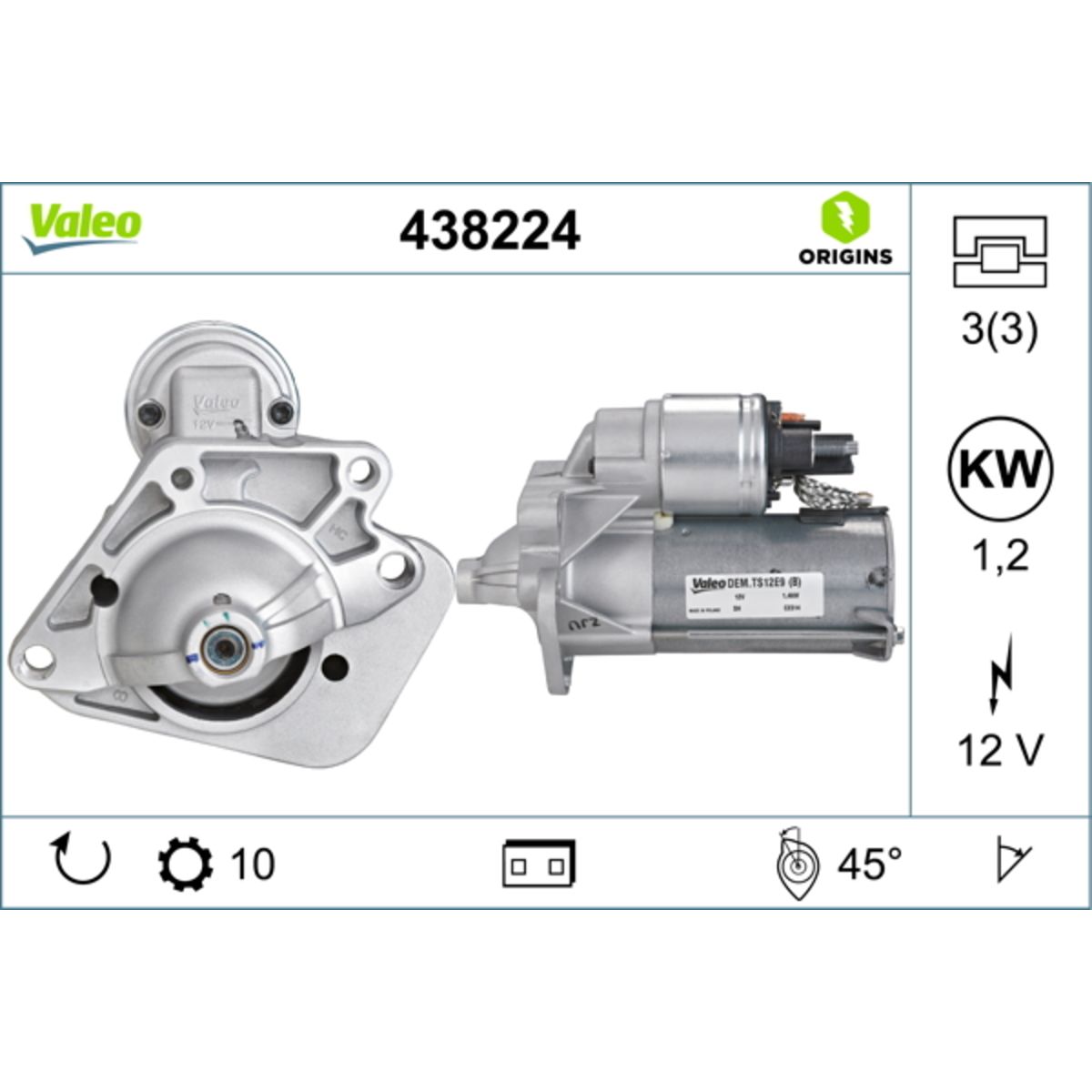 Käynnistysmoottori VALEO 438224