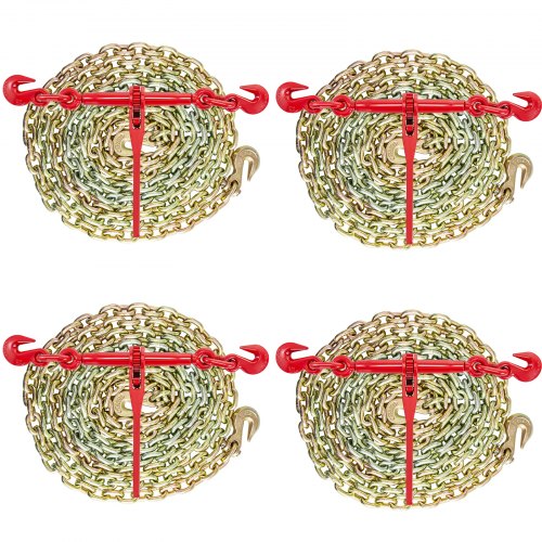 VEVOR Chain and Binder Kit 3/8in-1/2in, Ratchet Load Binders 9215lbs Working Strength, Ratchet Binders and Chains, 3/8in x 10ft Chains with G70 Hooks, for Truck, Tie Down, Hauling, Towing